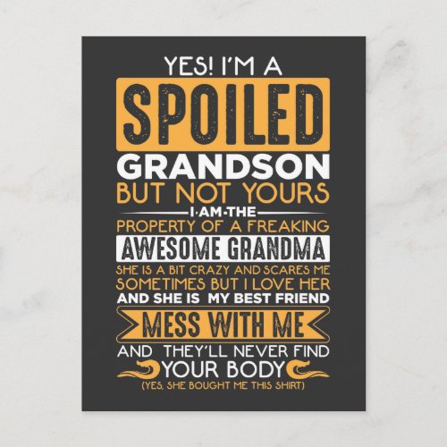 Spoiled Grandson Awesome Grandma Grandchild Postcard