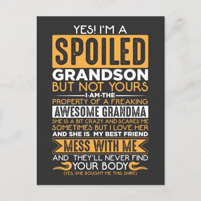 Spoiled Grandson Awesome Grandma Grandchild Postcard (Front)