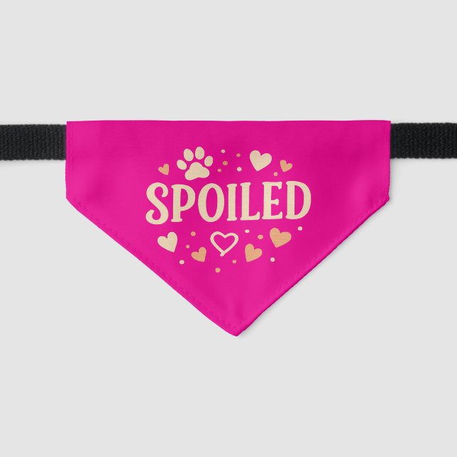 Spoiled Pet Bandana - With Hearts and Paw Print Pet Bandana Collar (Front)