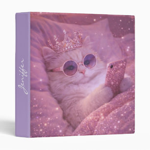 Spoiled Princess Cat Texting in Bed                3 Ring Binder