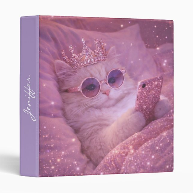Spoiled Princess Cat Texting in Bed                3 Ring Binder (Front/Spine)