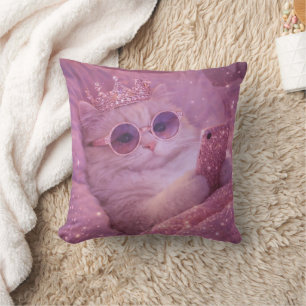 Spoiled Princess Cat Texting in Bed Throw Pillow