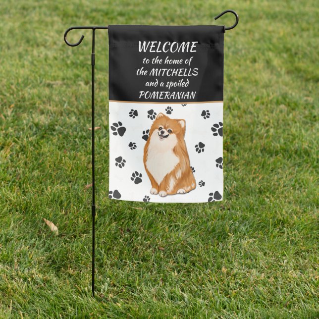 Spoiled Red Pomeranian Dog Welcome Garden Flag (In SItu)