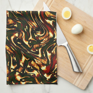 Spoiled reddish brown and yellow curves kitchen towel