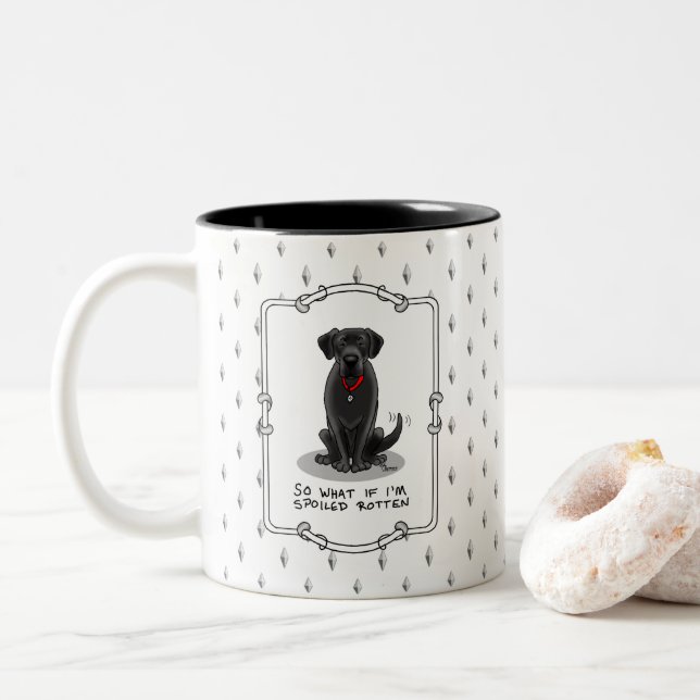 Spoiled Rotten Black Lab Labrador Retriever Dog Two-Tone Coffee Mug (With Donut)