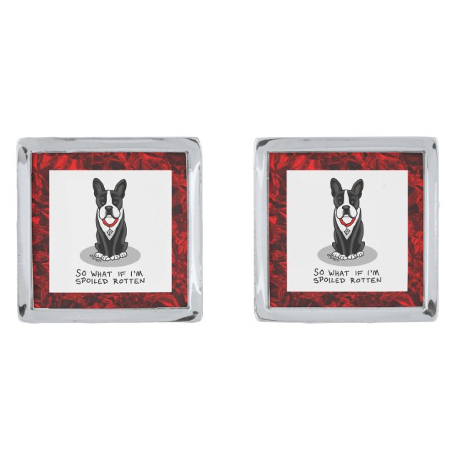 Spoiled Rotten Boston Terrier Dog (black) Cute Cufflinks (Front)