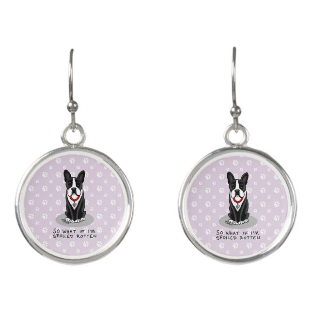 Spoiled Rotten Boston Terrier Dog (black) Cute Earrings (Front)
