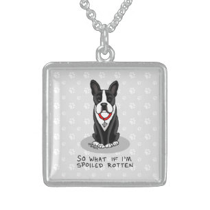Spoiled Rotten Boston Terrier Dog (black) Cute Sterling Silver Necklace