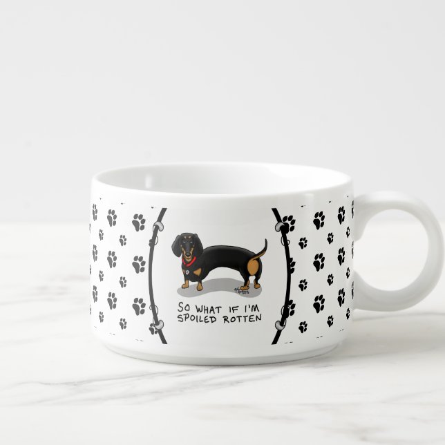 Spoiled Rotten Dachshund Dog (S black & tan) Cute Bowl (Left)