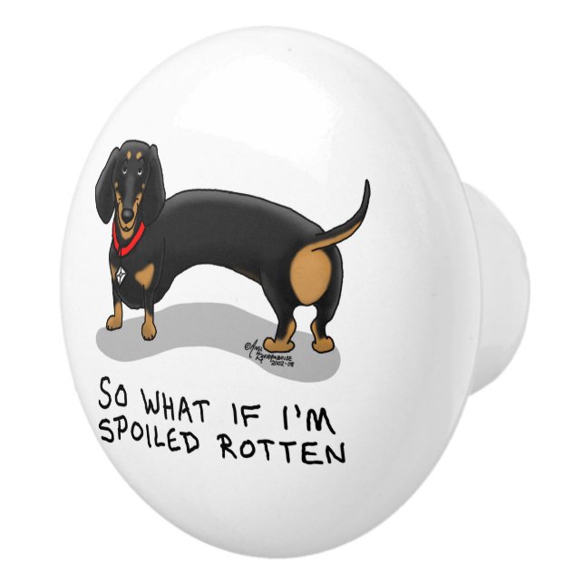 Spoiled Rotten Dachshund (S black & tan) Cute dog Ceramic Knob (Right)
