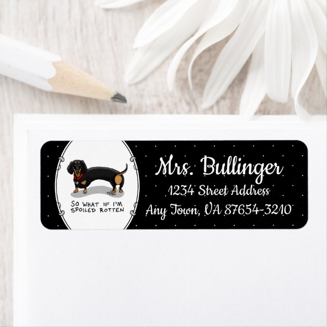 Spoiled Rotten Dachshund (S black & tan) Cute dog Label (Insitu)