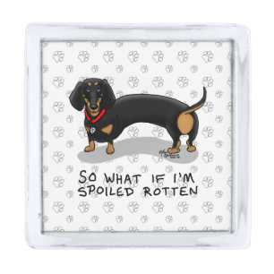 Spoiled Rotten Dachshund (S black & tan) Cute dog Silver Finish Lapel Pin