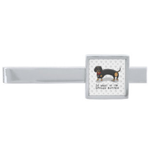 Spoiled Rotten Dachshund (S black & tan) Cute dog Silver Finish Tie Bar