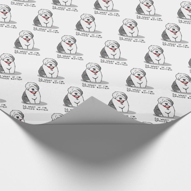 Spoiled Rotten Old English Sheepdog (Gray 1) Funny Wrapping Paper (Corner)