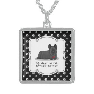 Spoiled Rotten Skye Terrier Dog (black) Cute Funny Sterling Silver Necklace