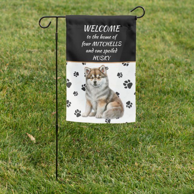 Spoiled Siberian Husky Dog Garden Flag (In SItu)
