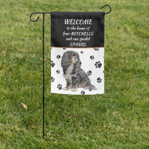 Spoiled Tricolor Cavalier King Charles Spaniel Garden Flag