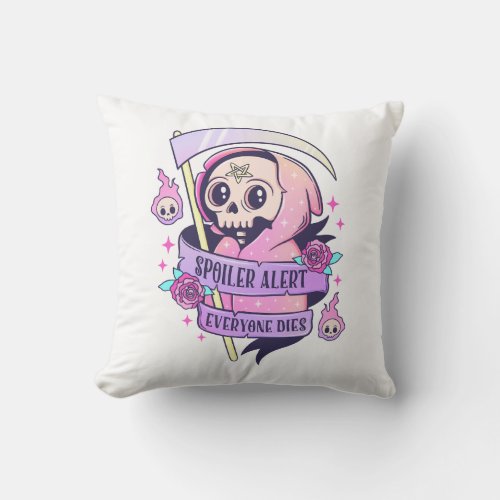 Spoiler Alert Everyone Dies Cute Pink Halloween Sk Throw Pillow