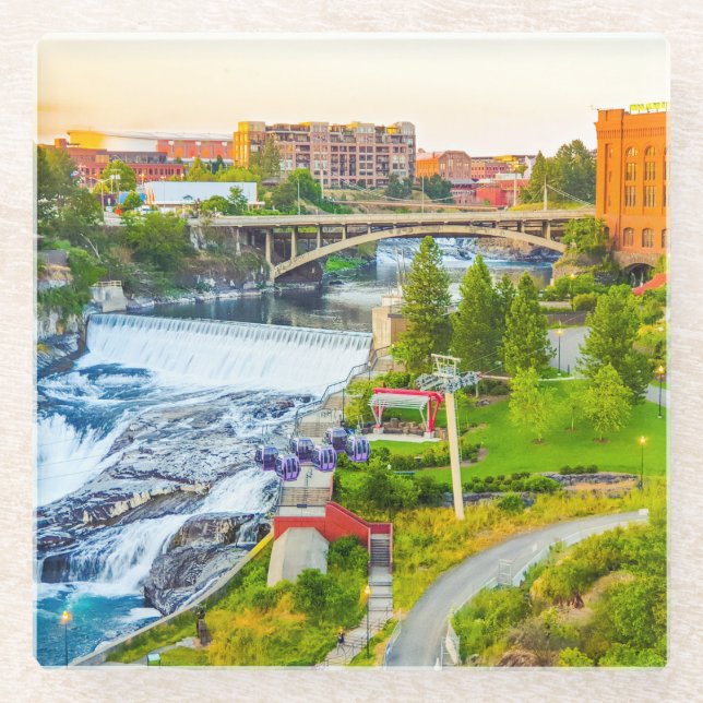Spokane Falls Washington Glass Coaster (Front)