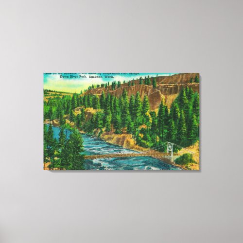 Spokane River and Suspension Foot Bridge Canvas Print