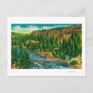Spokane River and Suspension Foot Bridge Postcard