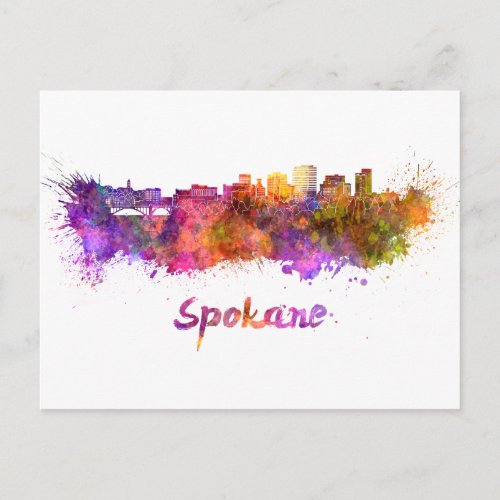 Spokane skyline in watercolor postcard