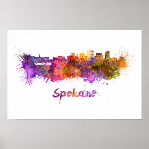 Spokane skyline in watercolor poster