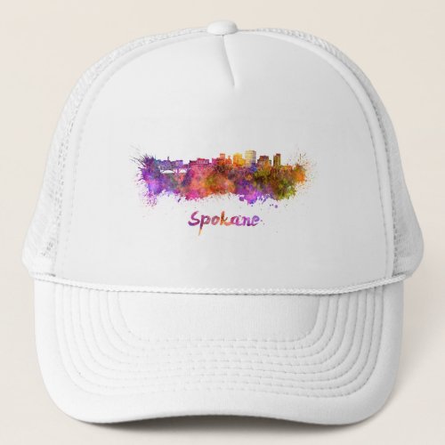 Spokane skyline in watercolor trucker hat