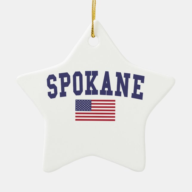 Spokane US Flag Ceramic Ornament (Front)