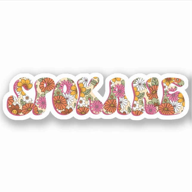 Spokane WA Bright Pink Boho Hippie Floral City Sticker (Front)