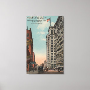 Spokane, WA - Downtown View with Horsecarts Canvas Print