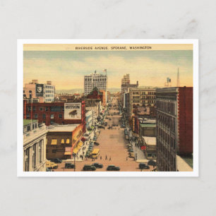 Spokane WA, Riverside Ave 1942 Vintage Inspired Postcard