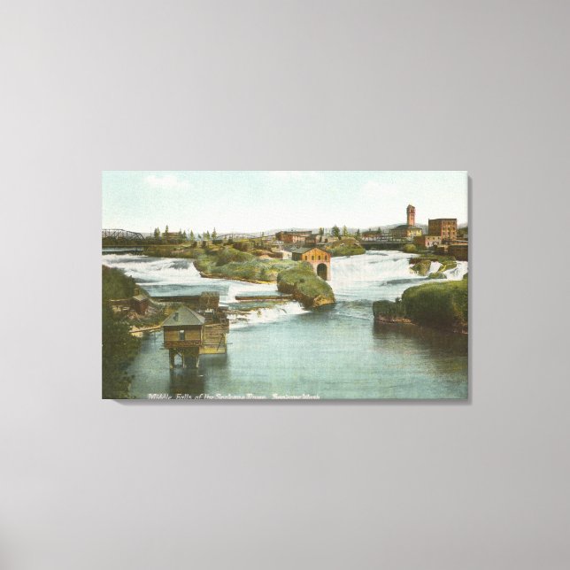 Spokane, WA - View of Middle Falls & River Canvas Print (Front)
