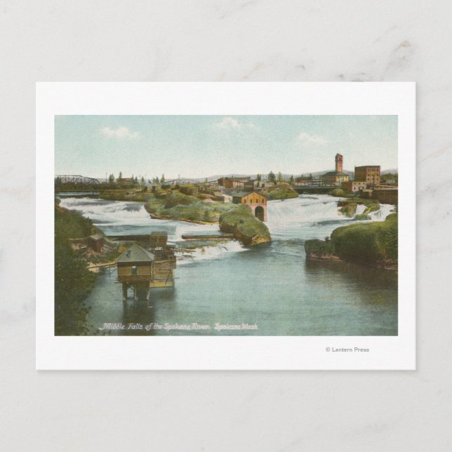 Spokane, WA - View of Middle Falls & River Postcard (Front)