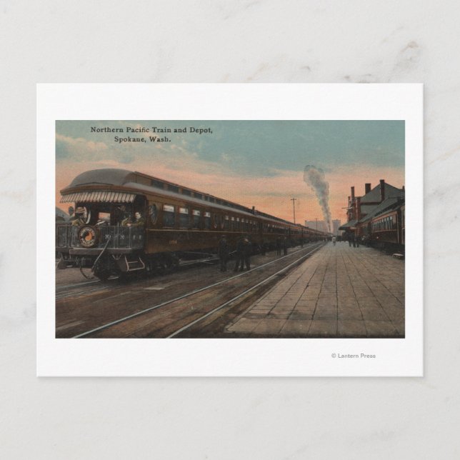 Spokane, WA - View of N. Pacific Train & Depot Postcard (Front)