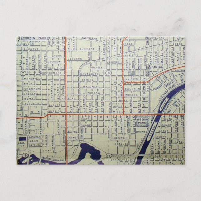 Spokane, WA Vintage Map Postcard (Front)