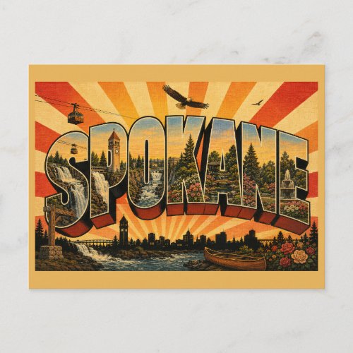 Spokane WA Waterfalls River Gardens Art Postcard