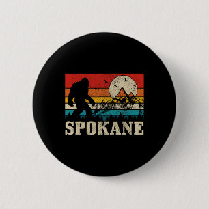 Spokane Washington Bigfoot Vintage Mountain Hunter Button