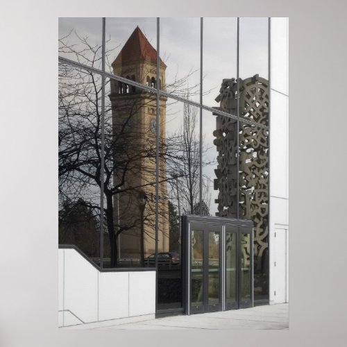 SPOKANE WASHINGTON CLOCKTOWER REFLECTION POSTER