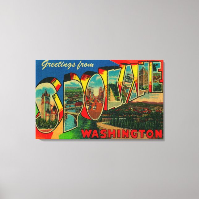 Spokane, Washington - Large Letter Scenes 2 Canvas Print (Front)