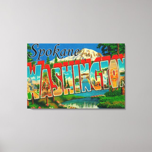 Spokane, Washington - Large Letter Scenes 3 Canvas Print (Front)