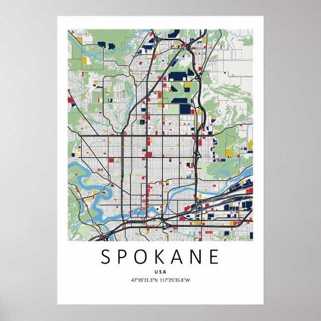 Spokane Washington Map Poster | Clean Map Art (Front)
