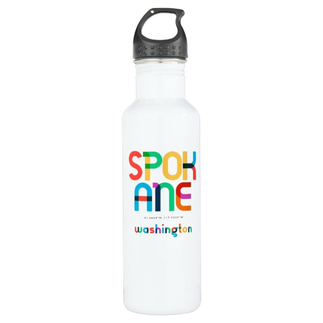 Spokane Washington Mid Century, Pop Art, Stainless Steel Water Bottle (Front)
