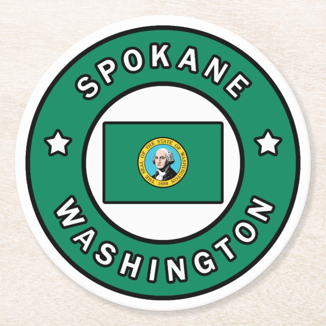 Spokane Washington Round Paper Coaster (Front)
