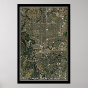 Spokane Washington Satellite Poster Map
