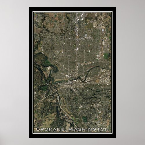 Spokane Washington Satellite Poster Map