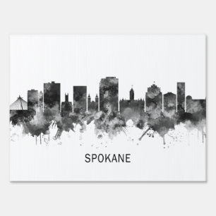 Spokane Washington Skyline BW Sign