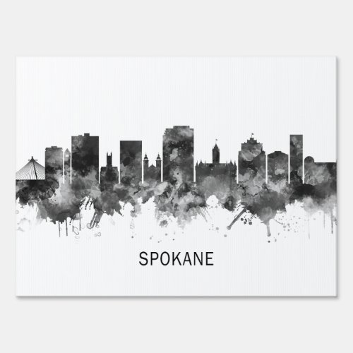 Spokane Washington Skyline BW Sign