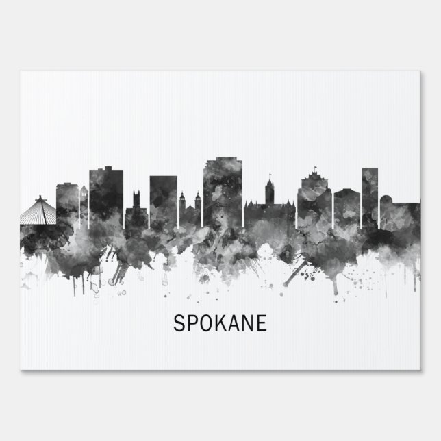 Spokane Washington Skyline BW Sign (Back)