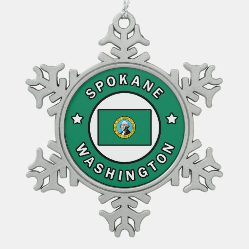 Spokane Washington Snowflake Pewter Christmas Ornament